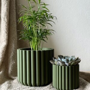 Green Ribbed Planter Set – 2 Piece Modern Aesthetic Pots