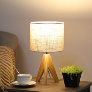 Wooden Tripod Fabric Lamp